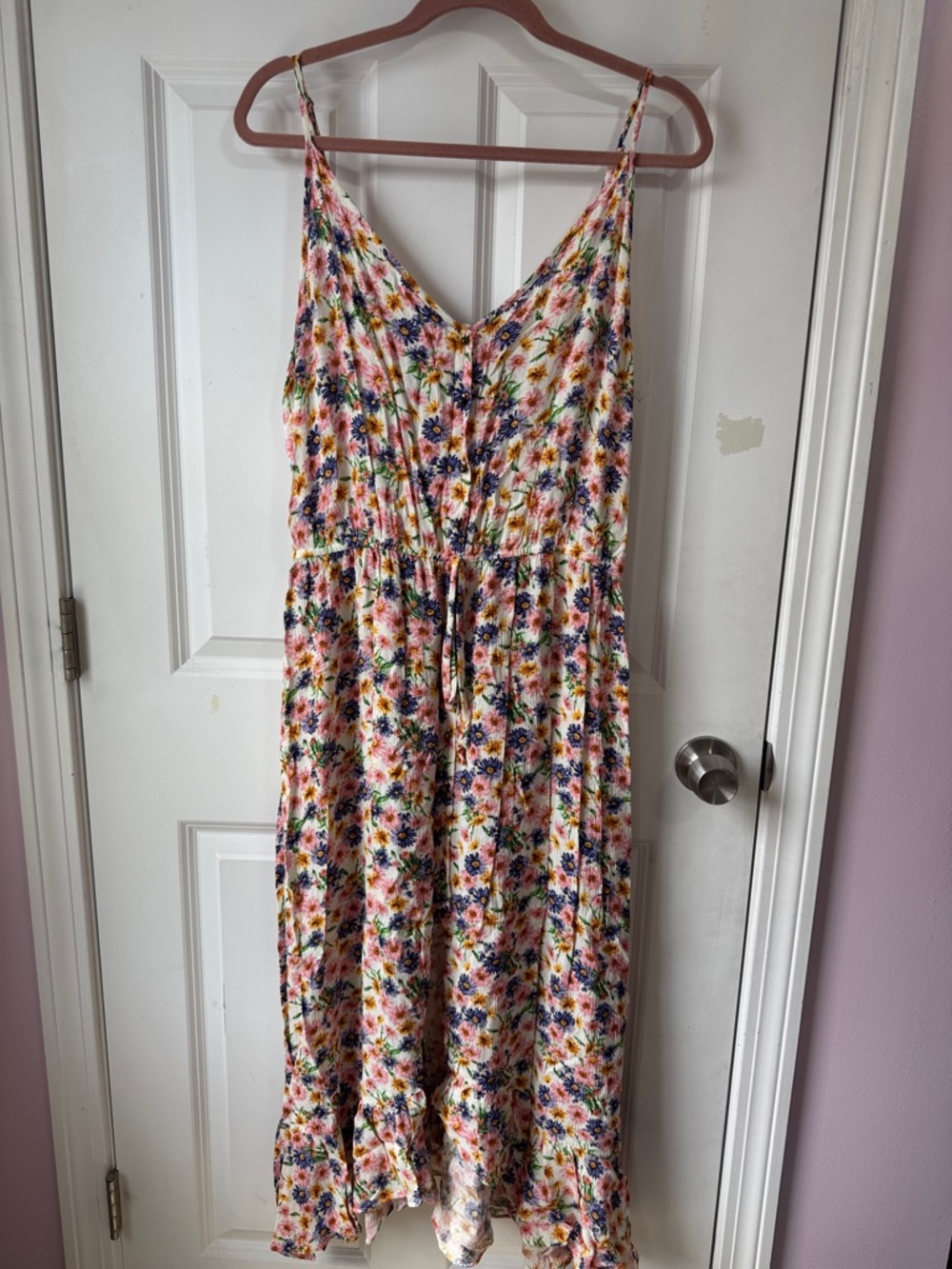 Floral Spaghetti-Strap Midi Dress in White and Multi